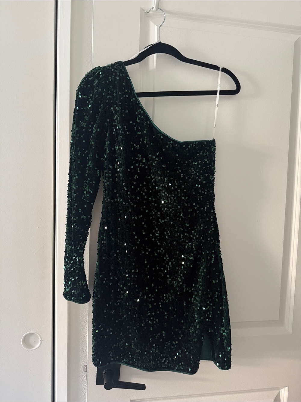 Lulu's Emerald Green One-Shoulder Sequin Mini Dress